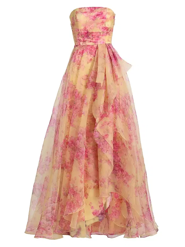 Women's Fahreta Organza Strapless Gown - Yellow Sakura Mist