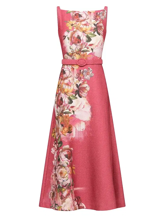 Kay Unger Women's Slyvie Floral Satin Belted Tea-Length Dress - Antique Rose