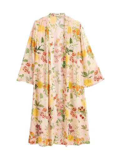 VERANDAH Women's Ammama Hand-Beaded Botanical Caftan - Blush Multi Floral - Size XL | Thumbnail 1 VERANDAH Women's Ammama Hand-Beaded Botanical Caftan - Blush Multi Floral - Size XL | Thumbnail 1