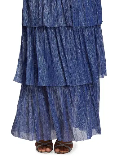Sabina Musáyev Women's Skylar Tiered Belted Metallic Gown - Dark Blue - Size Small | Thumbnail 7