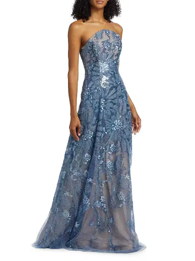 Rene Ruiz Collection Women's Floral Beaded Strapless A-Line Gown - Blue | Thumbnail 4 Rene Ruiz Collection Women's Floral Beaded Strapless A-Line Gown - Blue | Thumbnail 4
