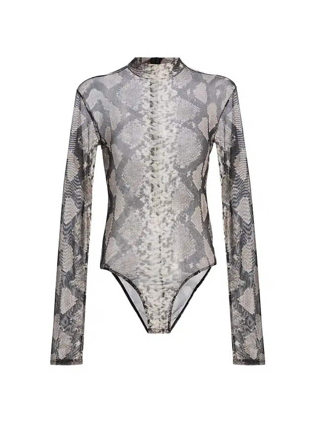 LaPointe Women's Python Print Mesh Bodysuit - Python Print