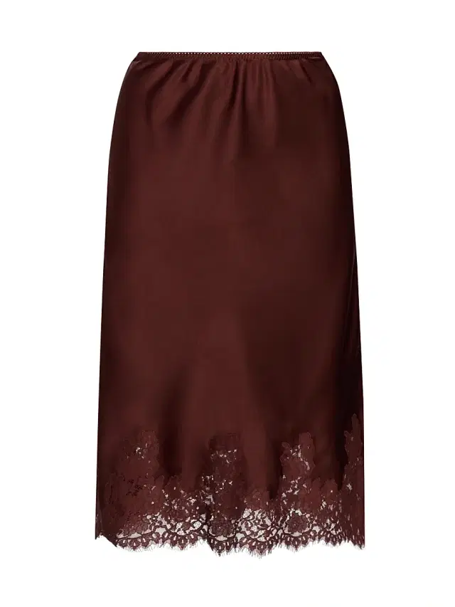 Women's Elowette Silk & Lace Midi-Skirt - Cafe Brun