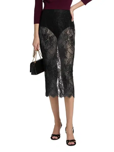 L'Agence Women's Makena Sheer Floral Lace Pencil Skirt | Thumbnail 3