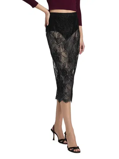 L'Agence Women's Makena Sheer Floral Lace Pencil Skirt | Thumbnail 4