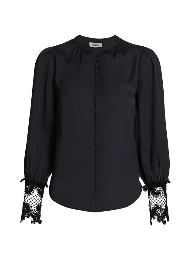 L'AGENCE Women's Ava Lace Cuff Blouse - Black