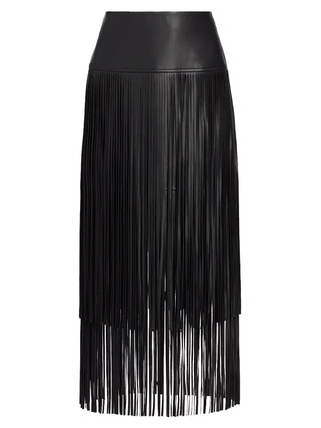 Women's Karolina Fringe Vegan Leather Skirt - Black
