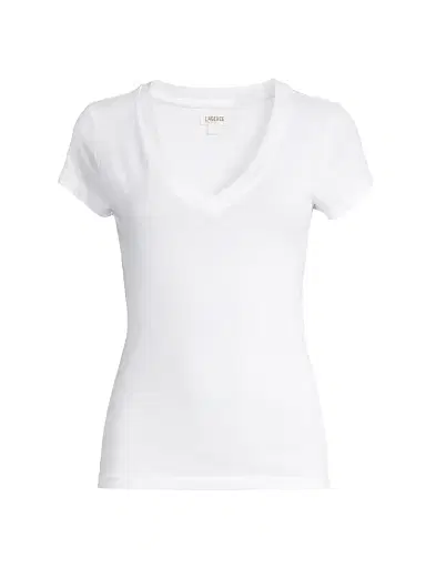 L'Agence Women's Becca V-Neck Cotton Tee - White - Size Medium | Thumbnail 1
