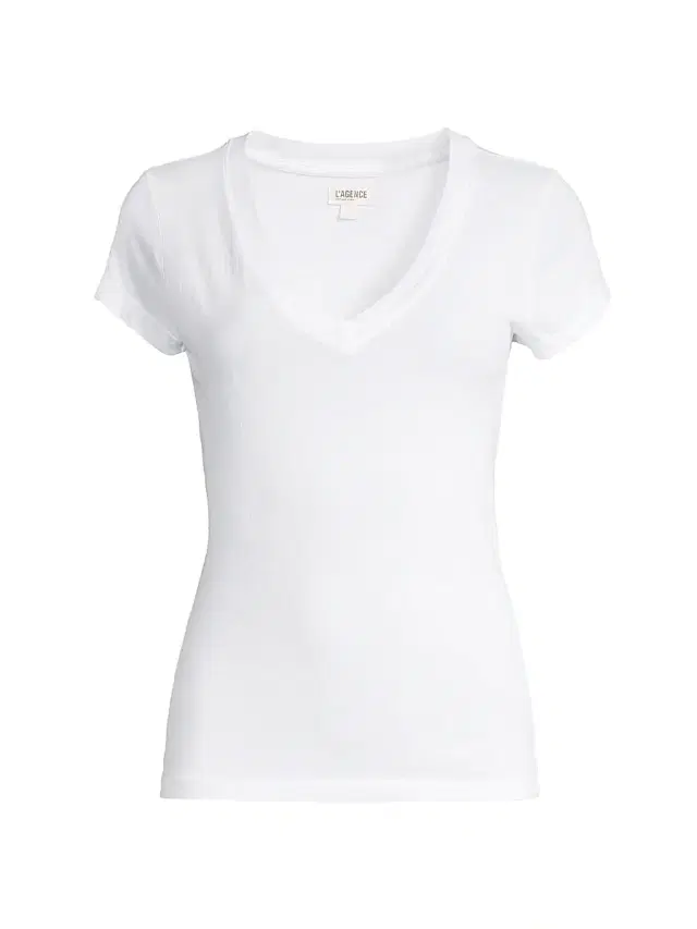 L'AGENCE Women's Becca V-Neck Cotton Tee - White