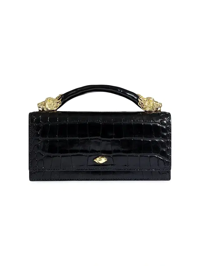 ALEXIS BITTAR Women's Lioness Croc-Embossed Leather Top Handle Bag - Black
