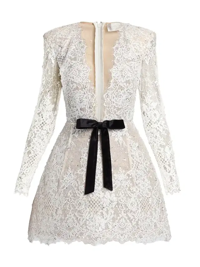Women's Isa Embellished Lace Minidress - White Black