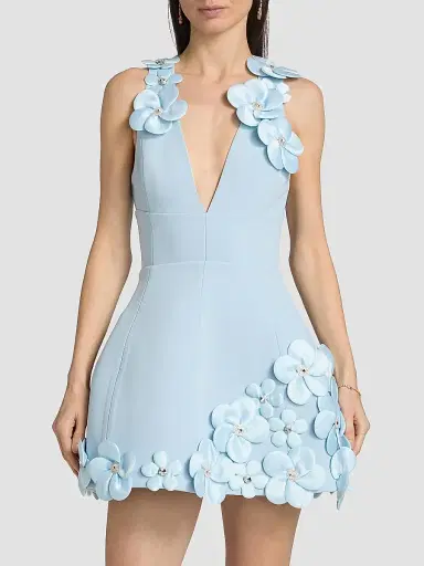 Bronx and Banco Women's Estelle Floral Appliqué Minidress - Powder Blue | Thumbnail 3