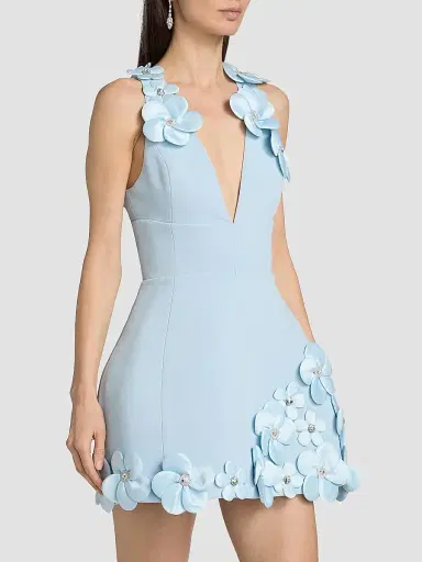 Bronx and Banco Women's Estelle Floral Appliqué Minidress - Powder Blue | Thumbnail 4