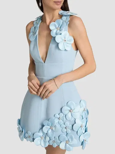 Bronx and Banco Women's Estelle Floral Appliqué Minidress - Powder Blue | Thumbnail 6