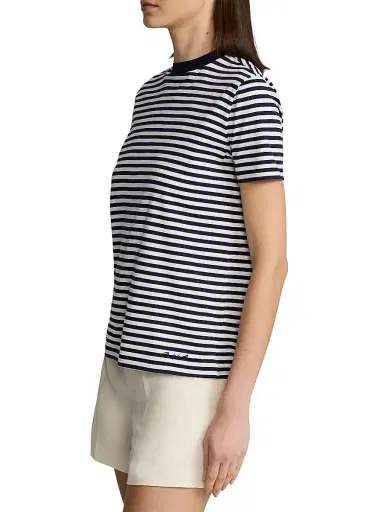Ralph Lauren Collection Women's Hallie Striped Crewneck T-Shirt | Thumbnail 4 Ralph Lauren Collection Women's Hallie Striped Crewneck T-Shirt | Thumbnail 4