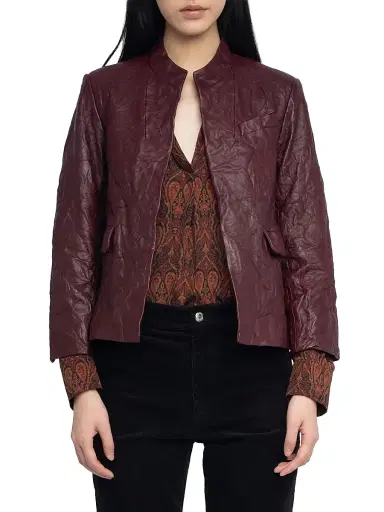 Zadig & Voltaire Women's Veryn Leather Blazer - Burgundy - Size Small | Thumbnail 3