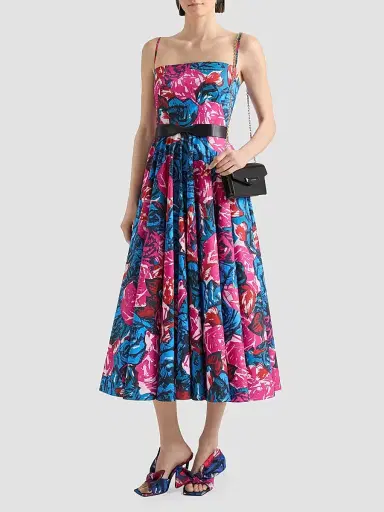 Givenchy Women's Sliced Long Dress in Poplin with Floral Print - Royal Blue - Size 10 | Thumbnail 2