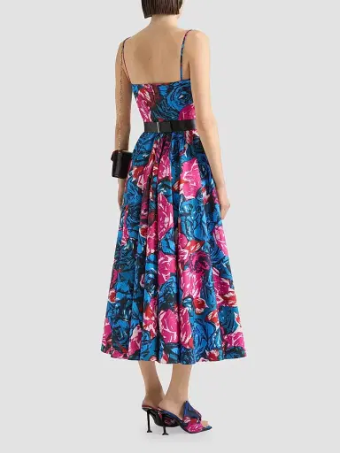 Givenchy Women's Sliced Long Dress in Poplin with Floral Print - Royal Blue - Size 10 | Thumbnail 3