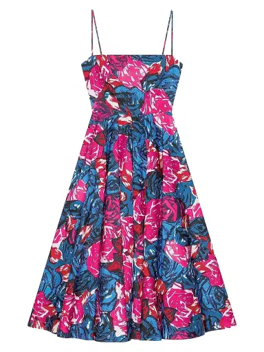 Givenchy Women's Sliced Long Dress in Poplin with Floral Print - Royal Blue - Size 10 | Thumbnail 1