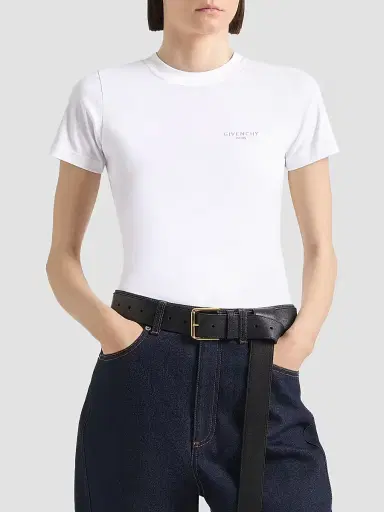 Givenchy Women's Slim T-Shirt in Cotton with Embroidery - White | Thumbnail 3