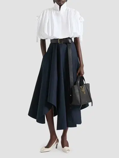 Givenchy Women's Long Asymmetric Skirt in Poplin - Dark Blue | Thumbnail 2