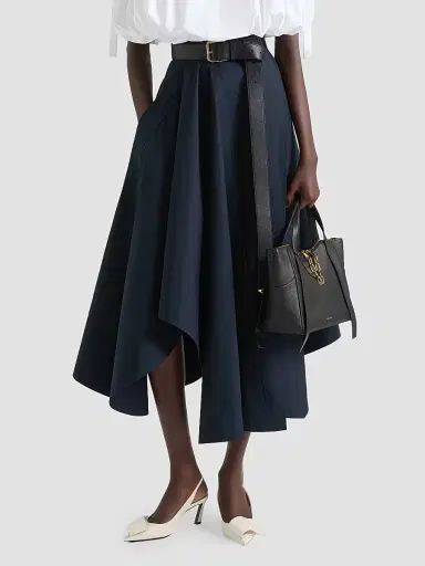Givenchy Women's Long Asymmetric Skirt in Poplin - Dark Blue | Thumbnail 3