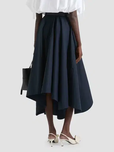 Givenchy Women's Long Asymmetric Skirt in Poplin - Dark Blue | Thumbnail 4