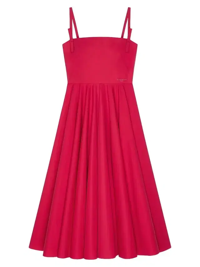 Women's Sliced Long Dress in Poplin with Bows - Lipstick Pink