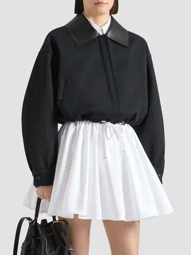 Givenchy Women's Jacket in Cotton and Wool with Leather Collar - Black | Thumbnail 3