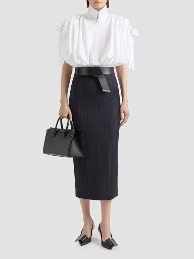 Givenchy Women's Midi Striped Skirt in Wool - Dark Navy - Size 10 | Thumbnail 2 Givenchy Women's Midi Striped Skirt in Wool - Dark Navy - Size 10 | Thumbnail 2