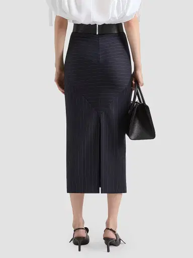 Givenchy Women's Midi Striped Skirt in Wool - Dark Navy - Size 10 | Thumbnail 3 Givenchy Women's Midi Striped Skirt in Wool - Dark Navy - Size 10 | Thumbnail 3
