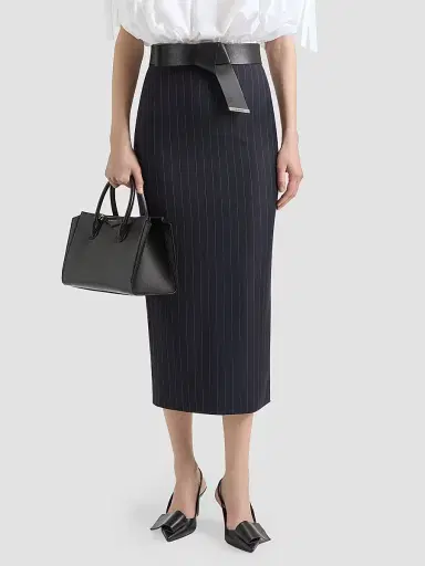 Givenchy Women's Midi Striped Skirt in Wool - Dark Navy - Size 10 | Thumbnail 4 Givenchy Women's Midi Striped Skirt in Wool - Dark Navy - Size 10 | Thumbnail 4