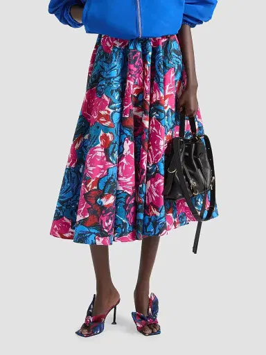 Givenchy Women's Long Circular Skirt in Poplin with Floral Print - Royal Blue | Thumbnail 4 Givenchy Women's Long Circular Skirt in Poplin with Floral Print - Royal Blue | Thumbnail 4