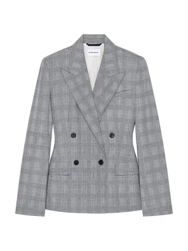 Women's Double-Breasted Checked Jacket in Wool - Grey Black