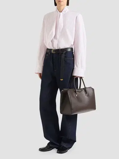 Givenchy Women's Cocoon Striped Shirt in Poplin with Bow - White Pink - Size 12 | Thumbnail 2