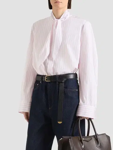 Givenchy Women's Cocoon Striped Shirt in Poplin with Bow - White Pink - Size 12 | Thumbnail 3