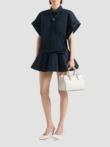 Givenchy Women's Mini Shirt Dress in Poplin with Bow - Dark Blue | Thumbnail 2