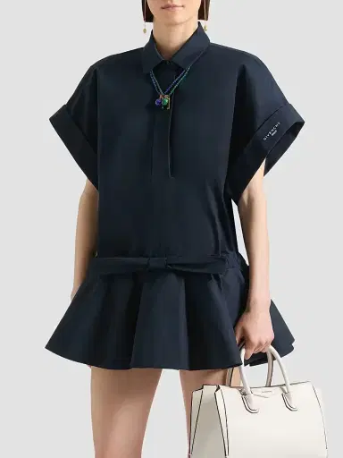 Givenchy Women's Mini Shirt Dress in Poplin with Bow - Dark Blue | Thumbnail 3