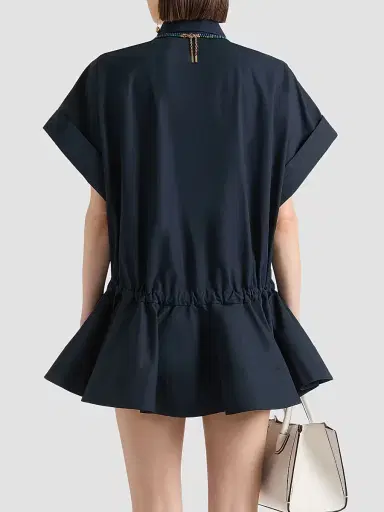 Givenchy Women's Mini Shirt Dress in Poplin with Bow - Dark Blue | Thumbnail 4