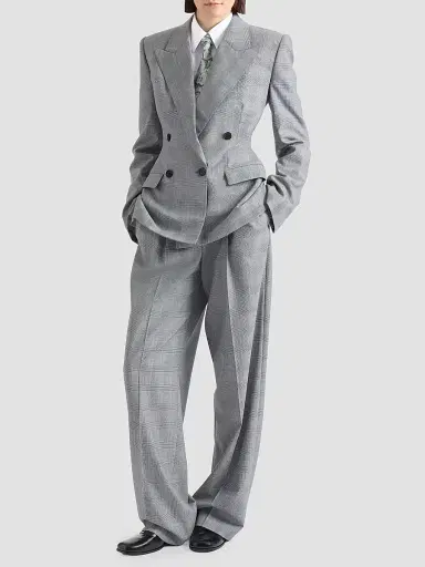 Givenchy Women's Double Pleat Checked Pants in Wool - Grey Black - Size 10 | Thumbnail 2