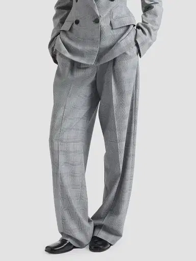 Givenchy Women's Double Pleat Checked Pants in Wool - Grey Black - Size 10 | Thumbnail 3