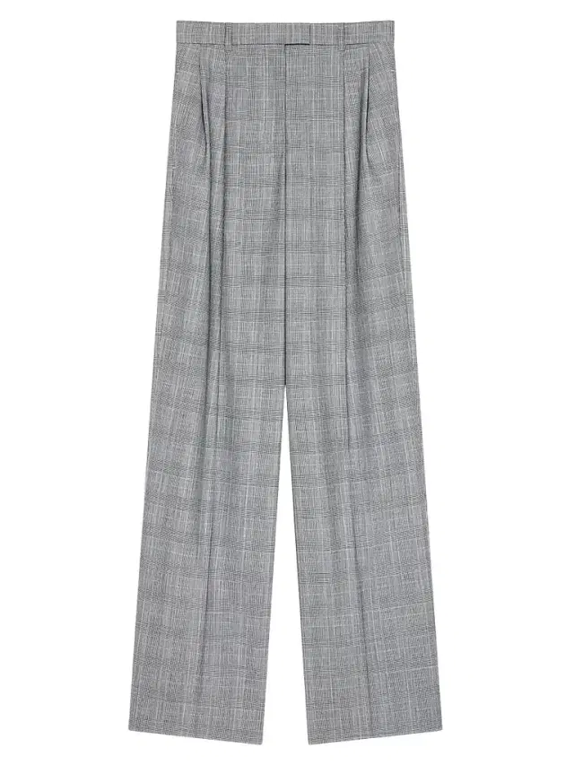Givenchy Women's Double Pleat Checked Pants in Wool - Grey Black