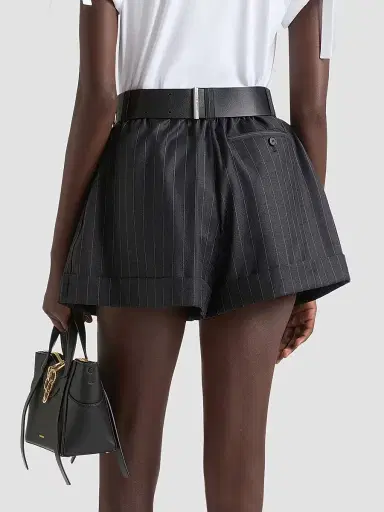 Givenchy Women's Double Pleat Striped Shorts in Wool - Grey Mix - Size 12 | Thumbnail 4