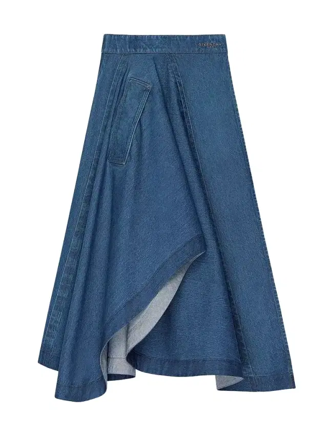 Givenchy Women's Long Asymmetric Skirt in Denim - Medium Blue