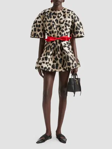 Givenchy Women's Cocoon Mini Dress in Leopard Jacquard - Beige - Size 8 | Thumbnail 2
