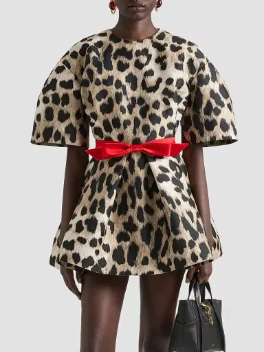 Givenchy Women's Cocoon Mini Dress in Leopard Jacquard - Beige - Size 8 | Thumbnail 3