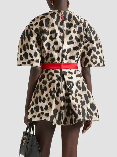 Givenchy Women's Cocoon Mini Dress in Leopard Jacquard - Beige - Size 8 | Thumbnail 4