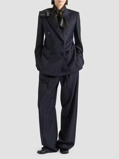 Givenchy Women's Double-Breasted Striped Jacket in Wool - Dark Navy - Size 12 | Thumbnail 2