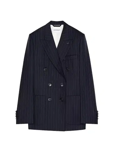 Givenchy Women's Double-Breasted Striped Jacket in Wool - Dark Navy - Size 12 | Thumbnail 1