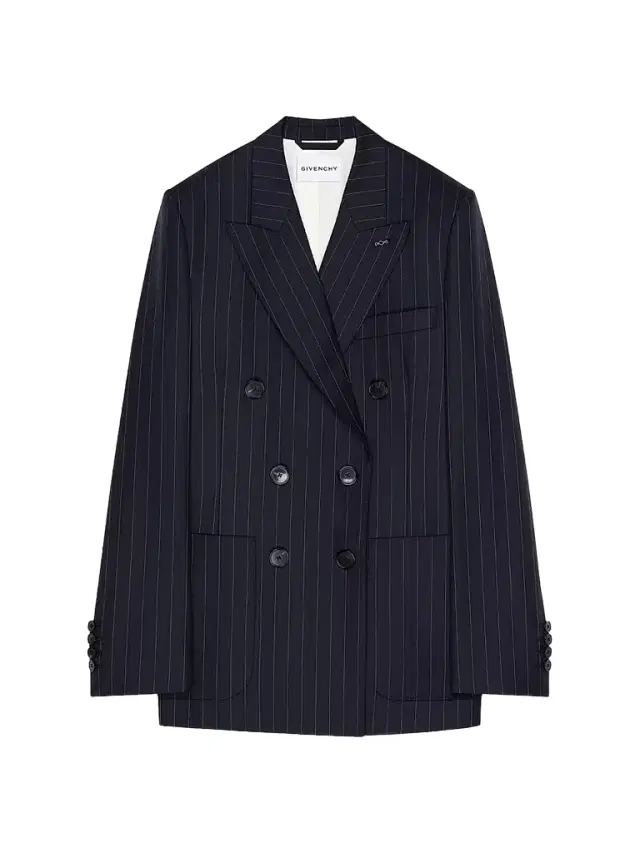 Women's Double-Breasted Striped Jacket in Wool - Dark Navy